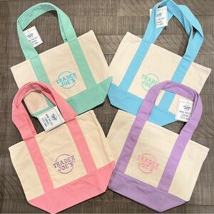 Trader Joe's Canvas Tote Bag Set - Pink, Mint, Blue, and Purple